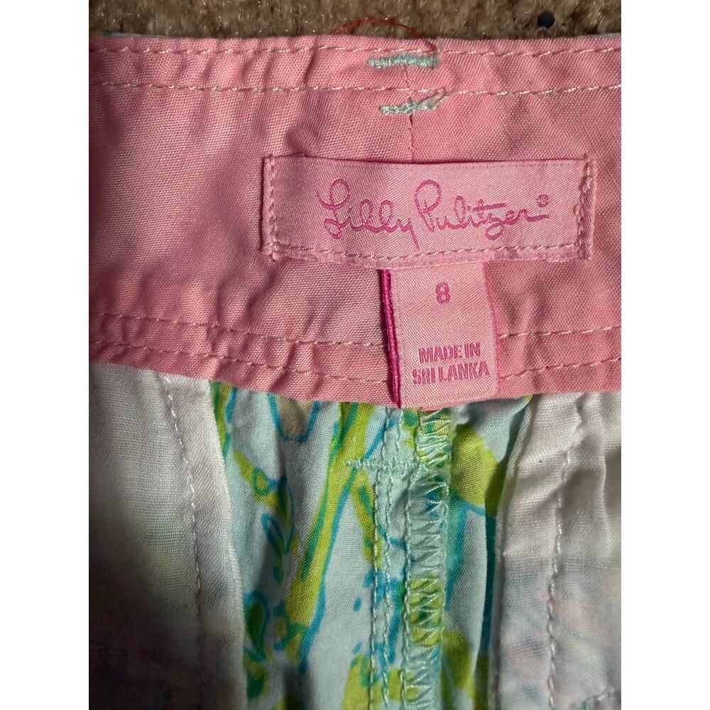 Lilly Pulitzer Green Pink Bermuda Cotton Shorts Sz 8 Bright Colorful - Picture 4 of 6
